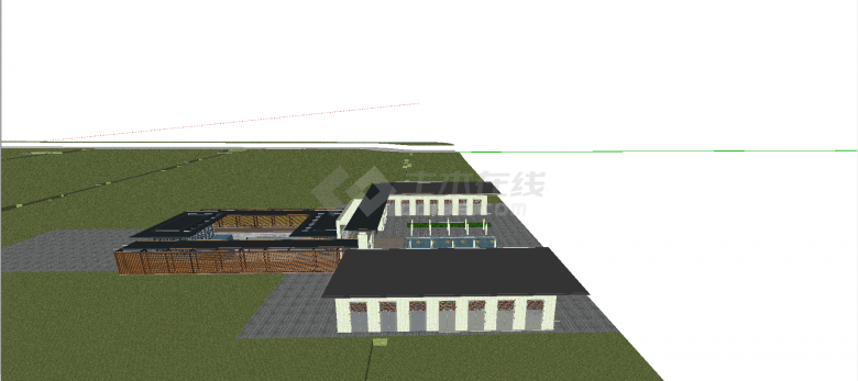 新中式小区方形围墙入口su模型-图二