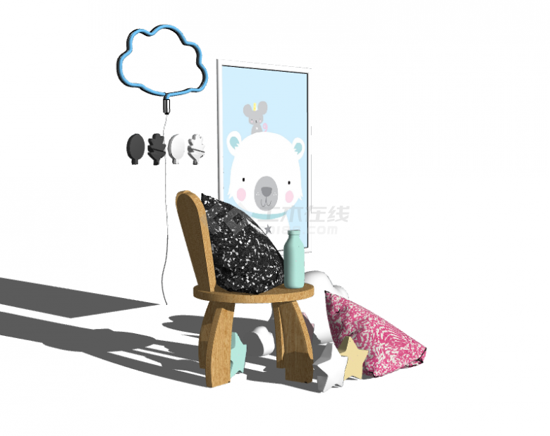 木制可爱儿童家具座椅 su模型-图二