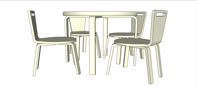 简欧式米白色圆型桌椅家具组合su模型_图1