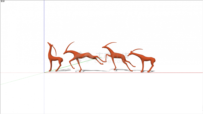 四头红色的奔跑中的鹿su模型-图二