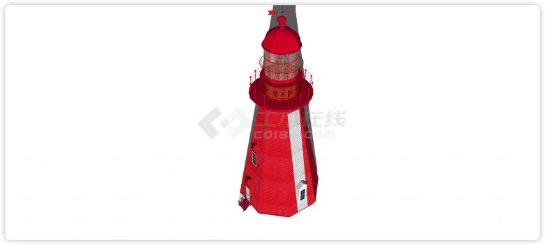 红色塔型工业水塔水柜水箱高塔su模型-图一