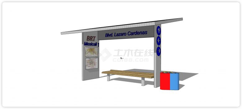 BRT带座位现代公交车站su模型-图一