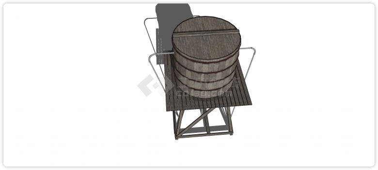 木制深色工业水塔水柜水箱高塔su模型-图二