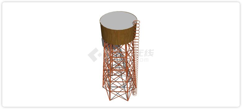 环形爬梯工业水塔水柜水箱高塔su模型-图二