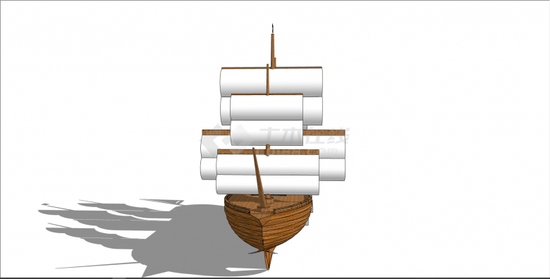 中式白色帆布木制船 su模型-图二