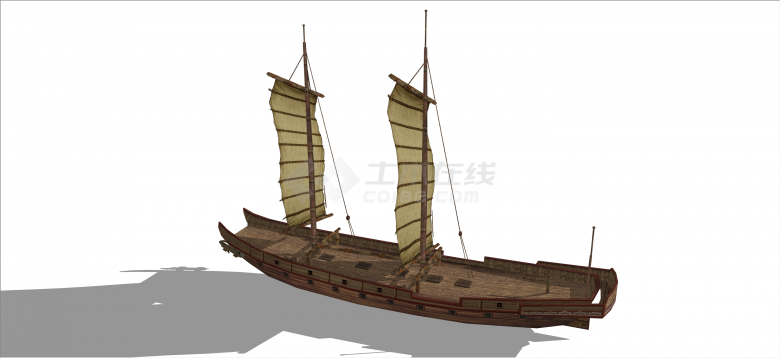 中式古典中型帆船su模型-图二