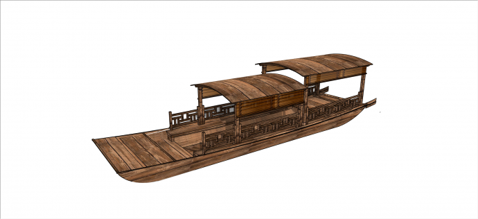 中式木质古典阶梯式木屋船su模型_图1