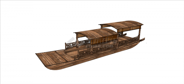 中式木质古典阶梯式木屋船su模型-图一