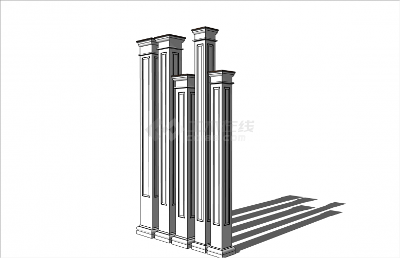 方形线条性欧式罗马柱su模型-图二