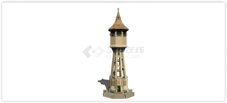 米黄色欧式风格工业水塔水柜水箱高塔su模型-图二
