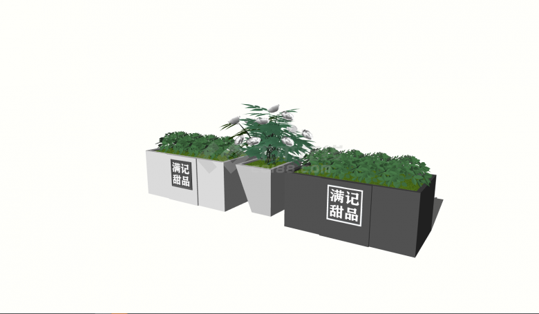 黑白方型花坛景观设计su模型-图二