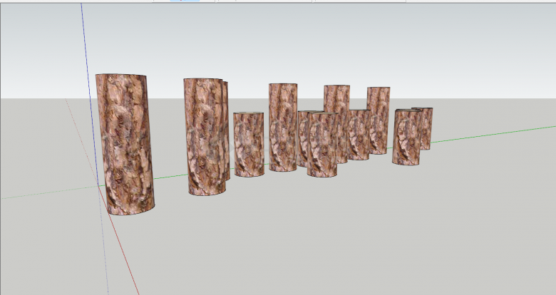 新中式原木粗纹理多个杉木桩组合su模型-图二