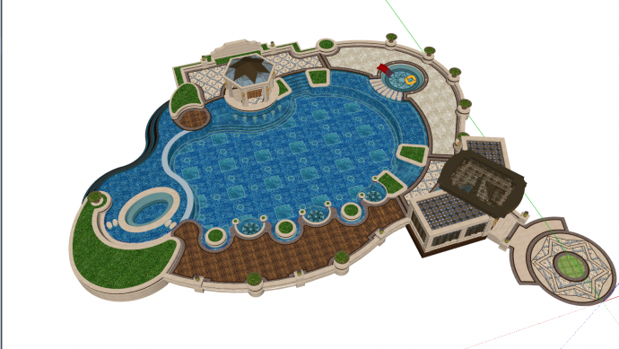 大型圆型户外泳池su模型_图1