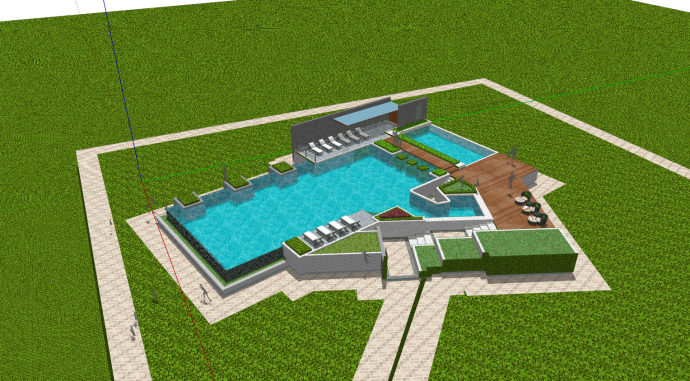 长方形分割式户外泳池su模型_图1