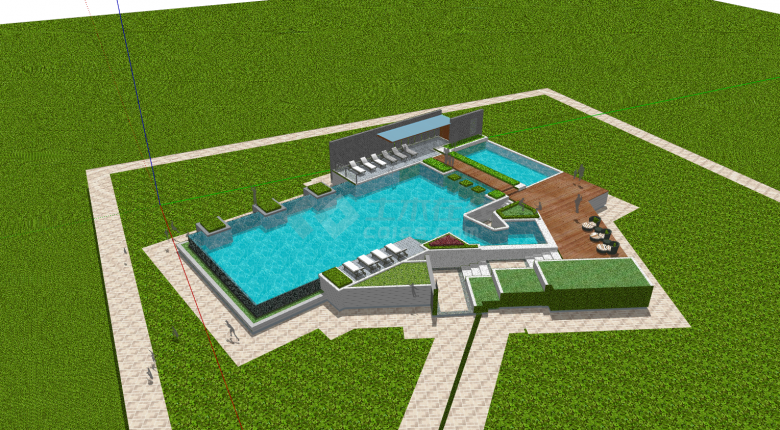 长方形分割式户外泳池su模型-图一