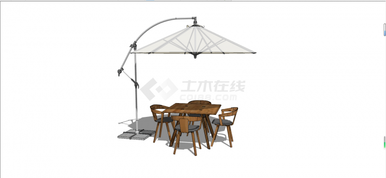 木质带遮阳伞户外桌椅su模型-图一