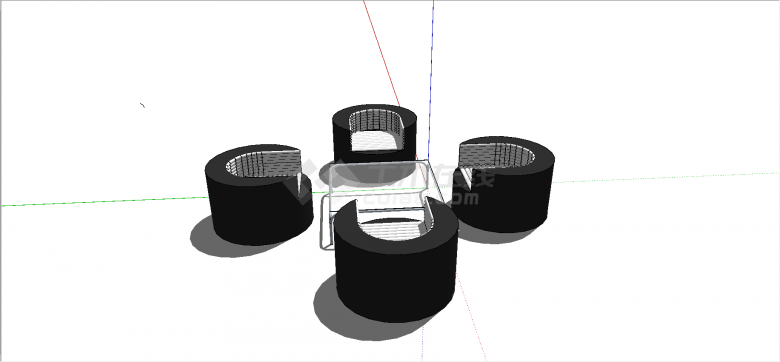 单体四座黑色沙发外加低脚全玻璃式桌子户外桌椅su模型-图二