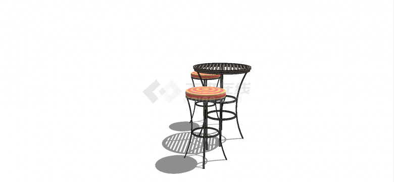 现代简单铁条焊接式双人高脚高桌式户外桌椅su模型-图二