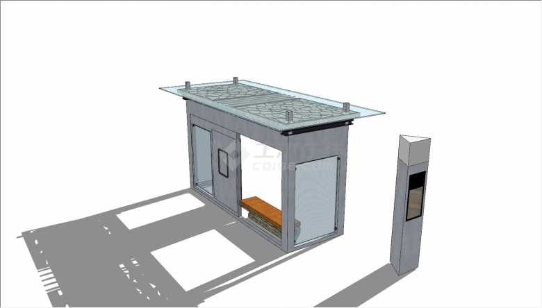 现代石柱玻璃遮阳板公交车站su模型-图二