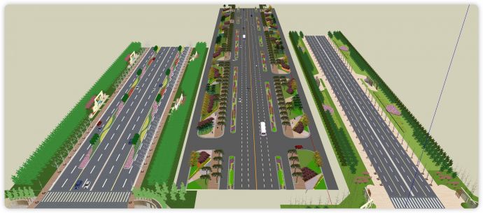 粉色树道路公路绿化带su模型_图1