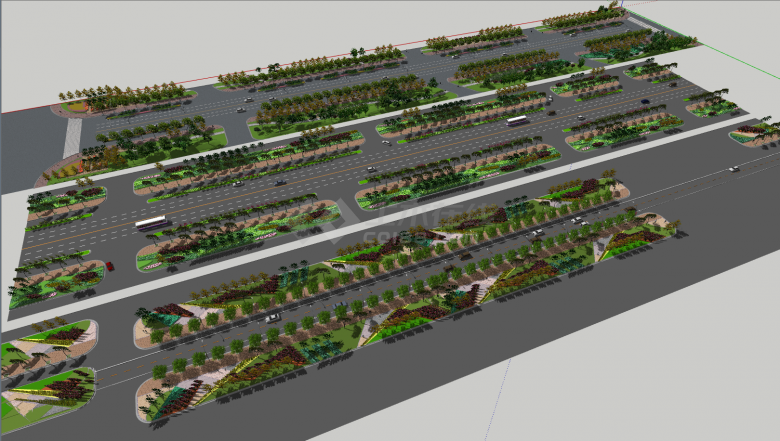 车道边带绿化道路景观规划su模型-图二