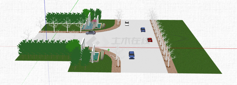 现代道路公路绿化带su模型-图二