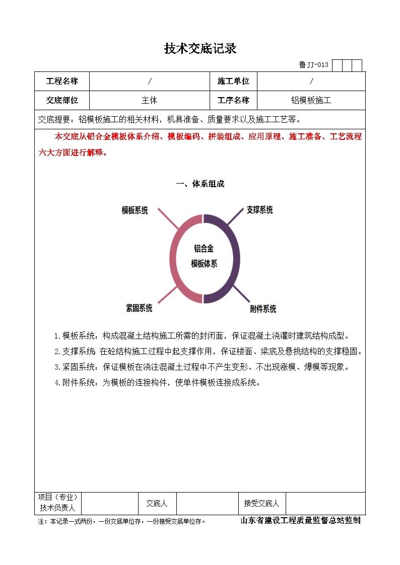 铝合金模板技术交底记录（住宅型）