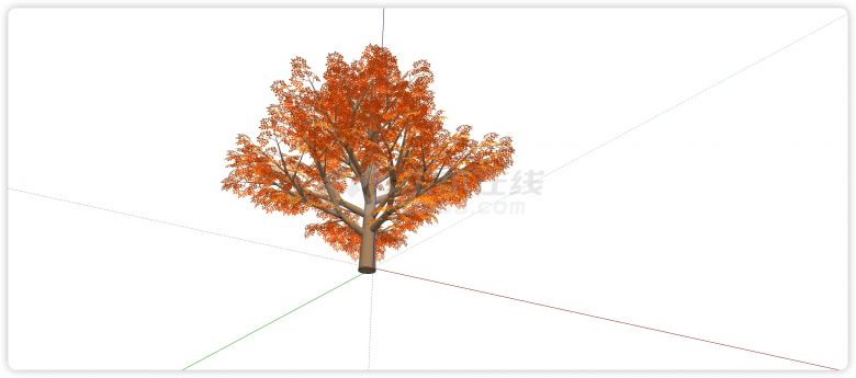 大枝桠橙色3d有色叶树木su模型-图二