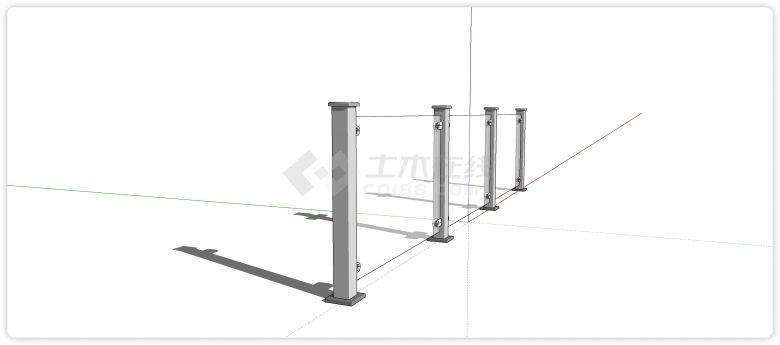 不锈钢柱结构玻璃栏杆su模型-图二