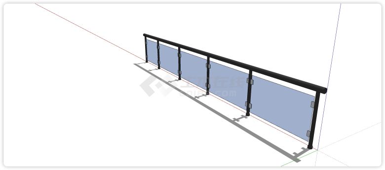 蓝色玻璃黑色钢结构玻璃栏杆su模型-图二