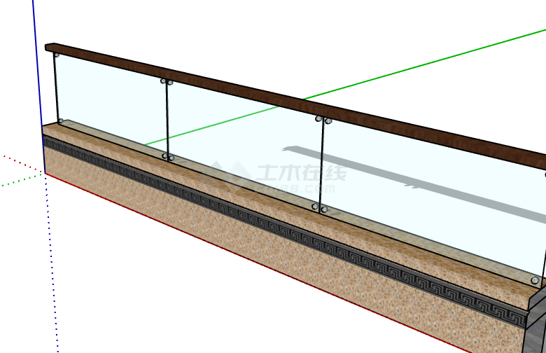 石台低三个玻璃栏杆su模型-图二