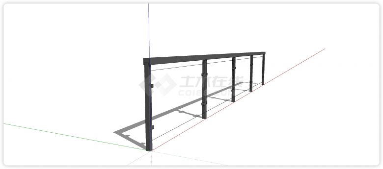 黑钢方条结构固定玻璃栏杆su模型-图二