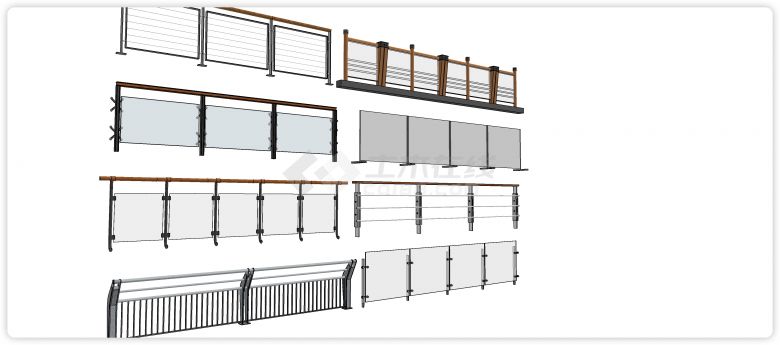 八个不同风格玻璃栏杆su模型-图二