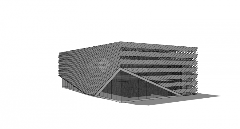 现代创意格栅建筑办公楼su模型-图二