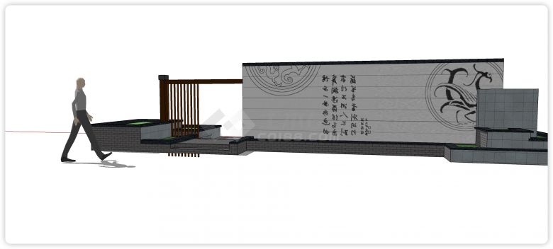龙腾中式景墙围墙栏杆SU模型-图二