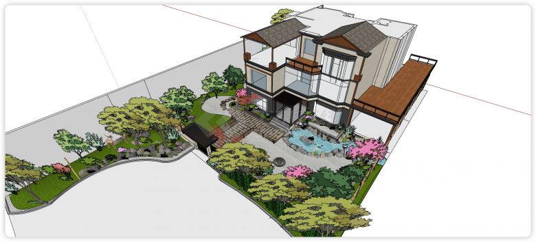 樱花日式庭院建筑景观SU模型-图一