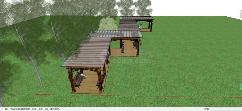 玻璃顶木制廊架凉亭庭院景观SU模型-图二