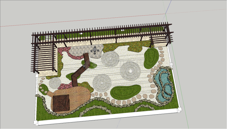 日式结合中式风格花园庭院景观SU模型-图二