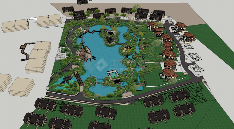 湿地公园湖心建筑su模型-图二