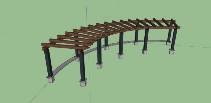 现代式廊架木质桥su模型_图1