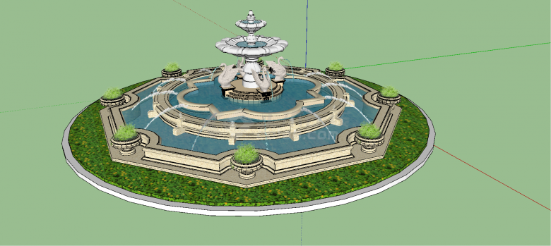 欧式风格景观小品三层环型喷泉su模型-图二