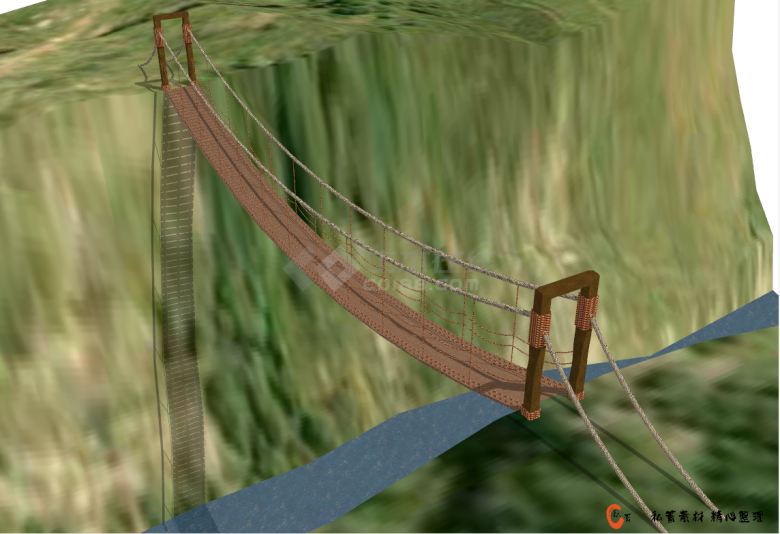 现代经典景区木板吊桥su模型-图二