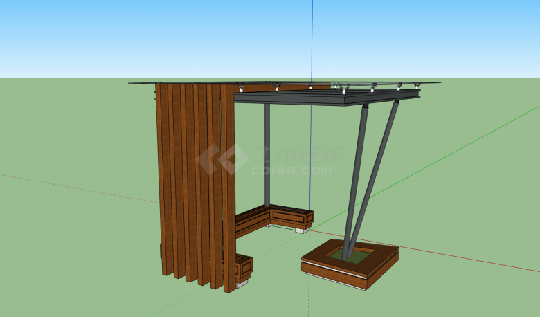 钢架木质透明玻璃顶棚亭子景观SU模型-图二