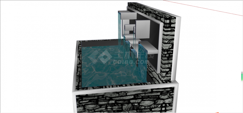 宝箱式喷泉水景溅水喷泉su模型-图二