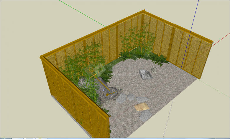 日式竹子景石庭院的SU模型-图二