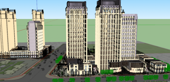 高层住宅小区新古典办公楼su模型_图1