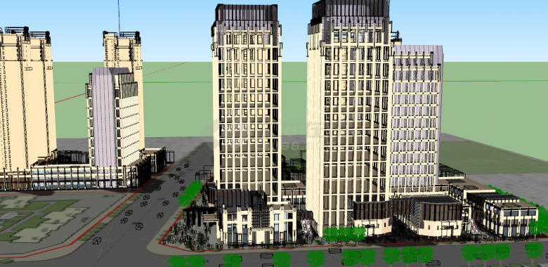 高层住宅小区新古典办公楼su模型-图一