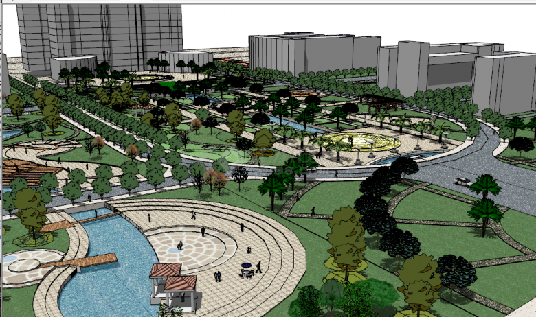 现代大型商业公园景观广场su模型-图二