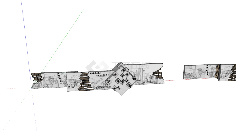 现代方形浮雕主题景墙设计SU模型-图一