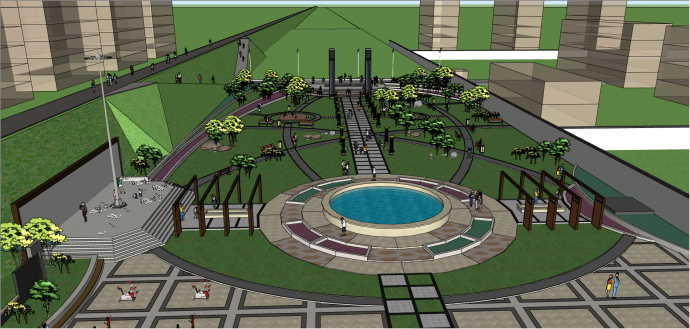 现代园林建筑广场su模型_图1